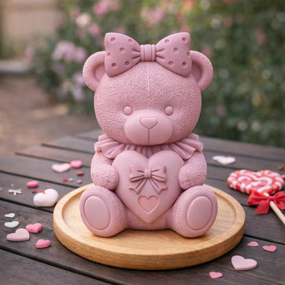 Bear Scented Candle Silicone Mold| Bear Shaped Scented Candles With Bow On Head And Heart/Rose Pearl Gift Box, Craft Gypsum Decorative Items/ Handmade Soap Making Mold