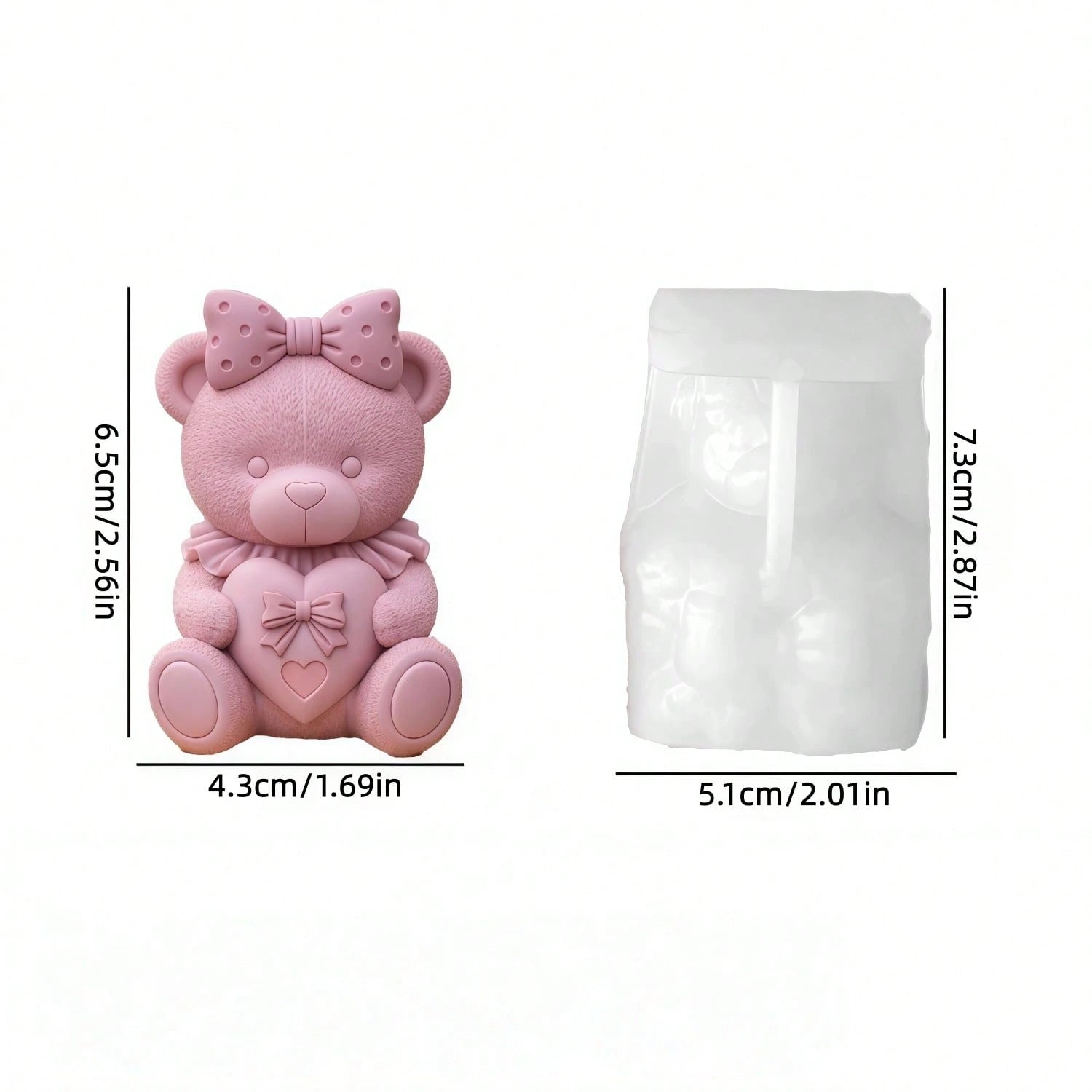 Bear Scented Candle Silicone Mold| Bear Shaped Scented Candles With Bow On Head And Heart/Rose Pearl Gift Box, Craft Gypsum Decorative Items/ Handmade Soap Making Mold