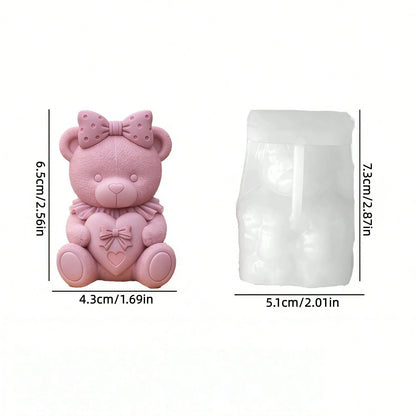 Bear Scented Candle Silicone Mold| Bear Shaped Scented Candles With Bow On Head And Heart/Rose Pearl Gift Box, Craft Gypsum Decorative Items/ Handmade Soap Making Mold