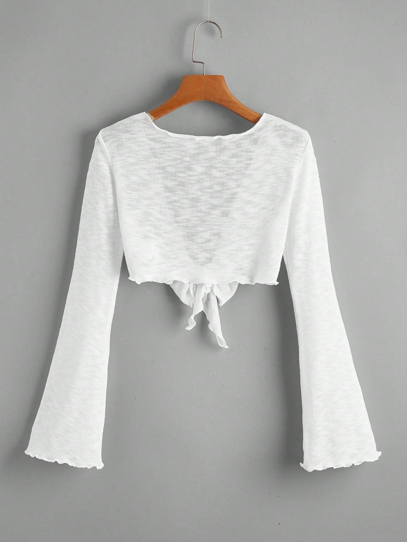 Bell Sleeve Lettuce Trim Tie Front Kimono Summer