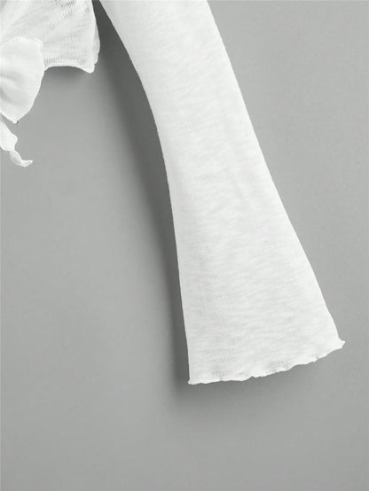 Bell Sleeve Lettuce Trim Tie Front Kimono Summer
