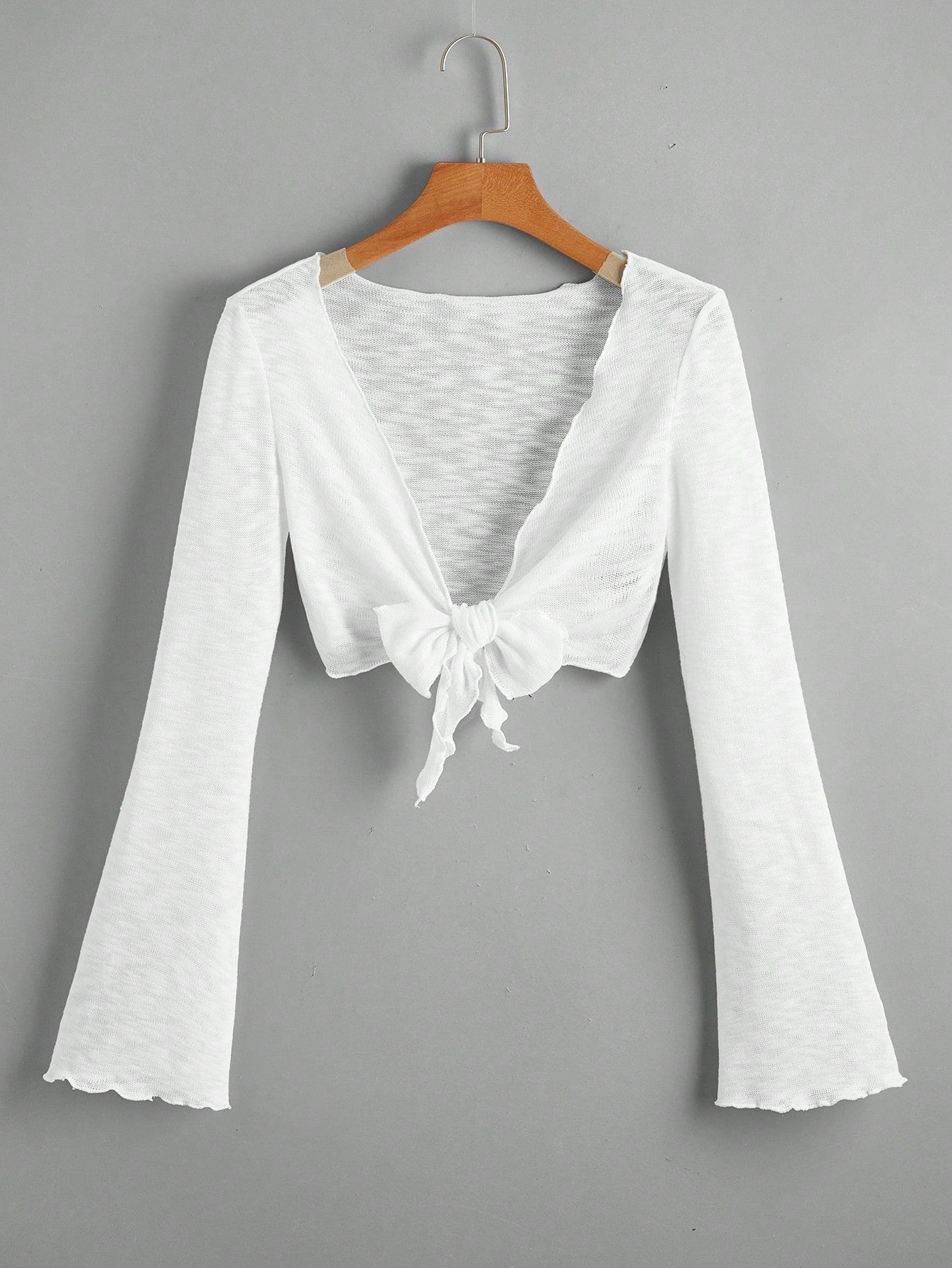 Bell Sleeve Lettuce Trim Tie Front Kimono Summer
