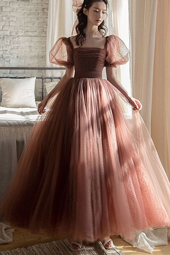 Bell Sleeves Brown Party Dress