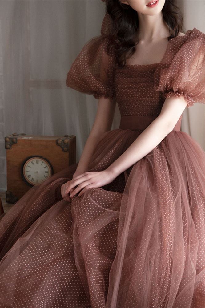 Bell Sleeves Brown Party Dress