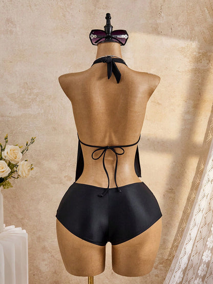 Bellisia 2026 Women's Black Tankini Swimwear Set,Rhinestone Floral 2 Pieces Bathing Suit,Tummy Control Y2k Swimwear,Bohemian Summer Beach Holiday Bikini Set