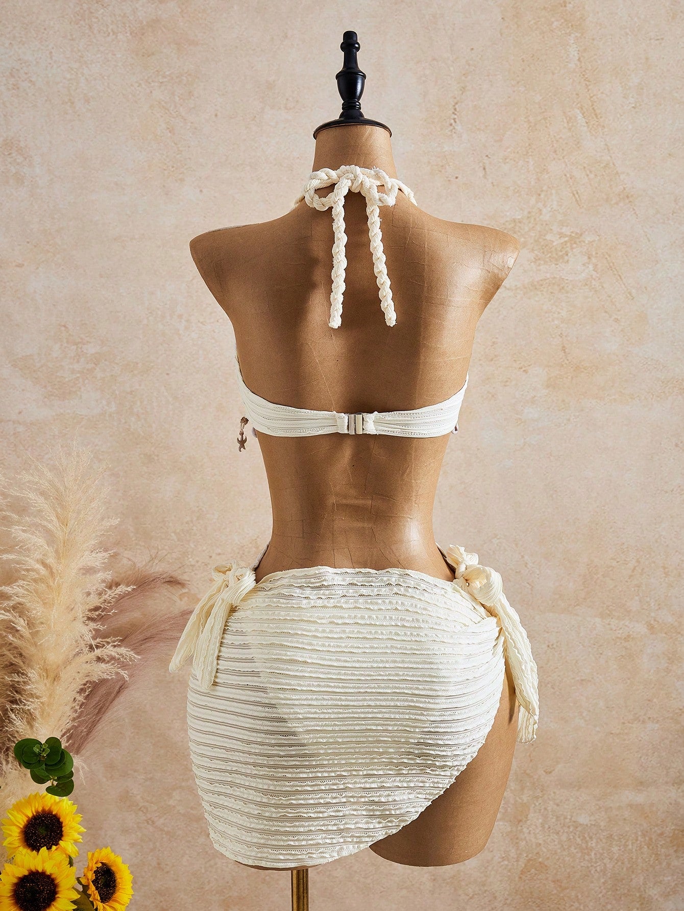 Bellisia 26SS Spring/Summer Vacation Apricot Vintage Square Neck Slimming Braided Rope Starfish Shell Halter One-Piece Bikini Top And Skirt Swimsuit 2-Piece Set