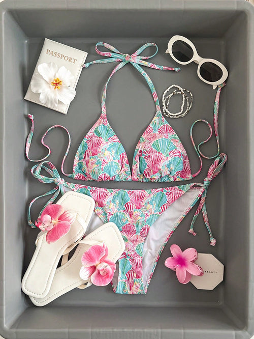 Bellisia 2pcs Women Bikini Set, Casual Shell Pattern, Suitable For Spring, Summer, Vacation, Beach, Party