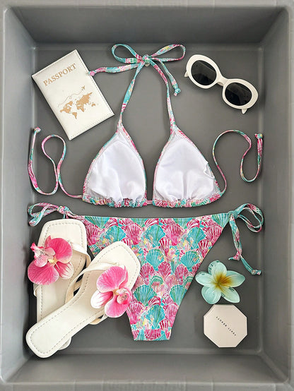 Bellisia 2pcs Women Bikini Set, Casual Shell Pattern, Suitable For Spring, Summer, Vacation, Beach, Party