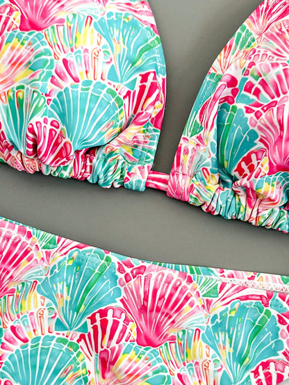 Bellisia 2pcs Women Bikini Set, Casual Shell Pattern, Suitable For Spring, Summer, Vacation, Beach, Party