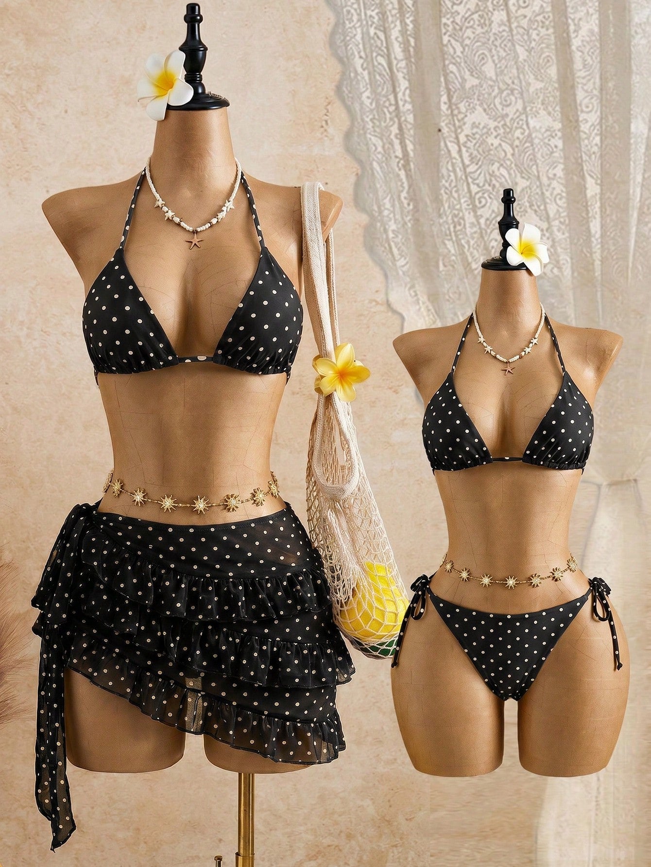 Bellisia Summer Design Sexy Hot Girl Butterfly Orchid Floral Leopard Print Bikini & Cake Skirt 3-Piece Set