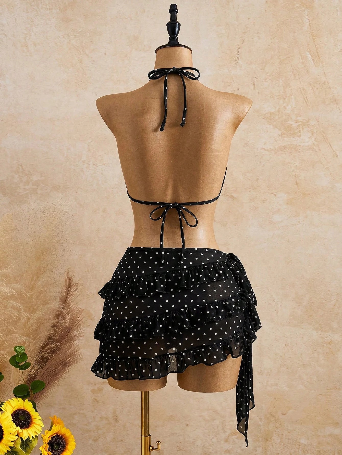 Bellisia Summer Design Sexy Hot Girl Butterfly Orchid Floral Leopard Print Bikini & Cake Skirt 3-Piece Set