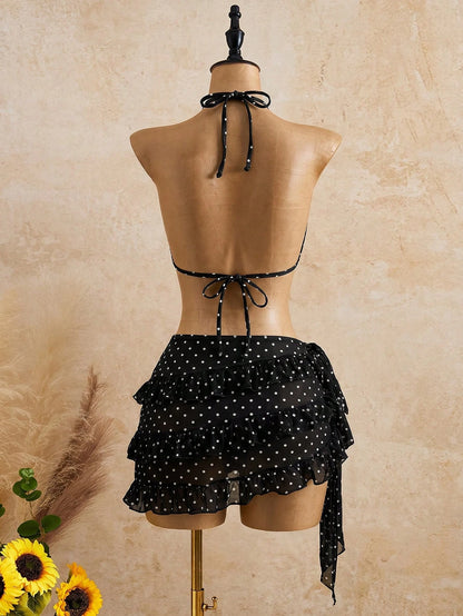 Bellisia Summer Design Sexy Hot Girl Butterfly Orchid Floral Leopard Print Bikini & Cake Skirt 3-Piece Set