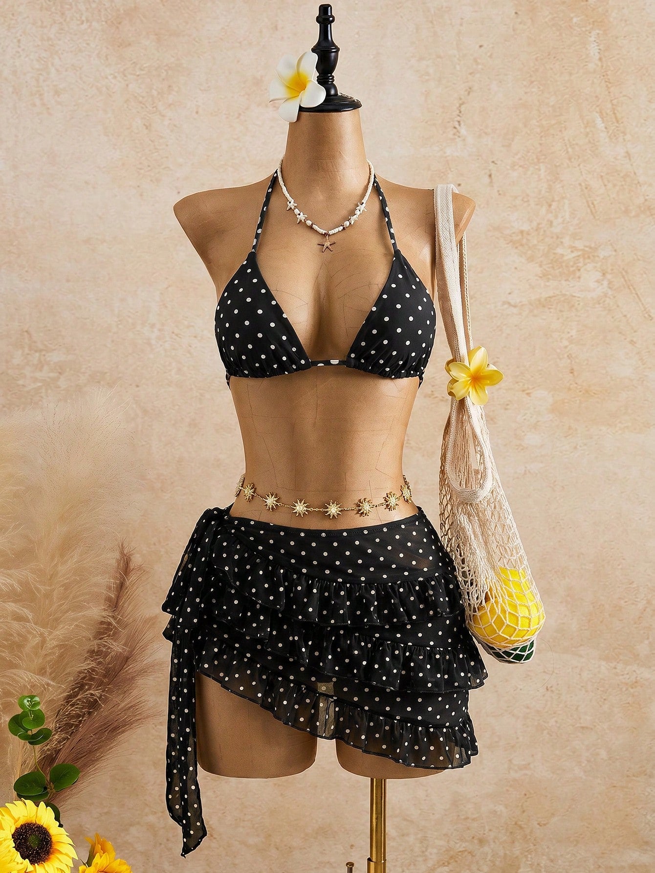 Bellisia Summer Design Sexy Hot Girl Butterfly Orchid Floral Leopard Print Bikini & Cake Skirt 3-Piece Set