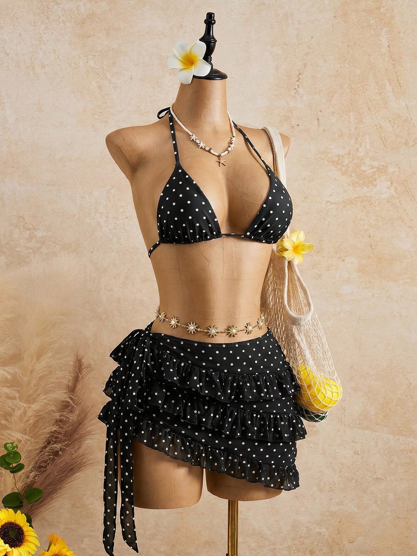 Bellisia Summer Design Sexy Hot Girl Butterfly Orchid Floral Leopard Print Bikini & Cake Skirt 3-Piece Set