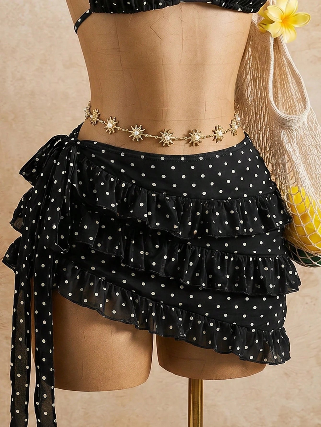 Bellisia Summer Design Sexy Hot Girl Butterfly Orchid Floral Leopard Print Bikini & Cake Skirt 3-Piece Set