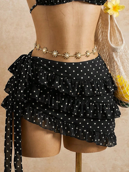 Bellisia Summer Design Sexy Hot Girl Butterfly Orchid Floral Leopard Print Bikini & Cake Skirt 3-Piece Set