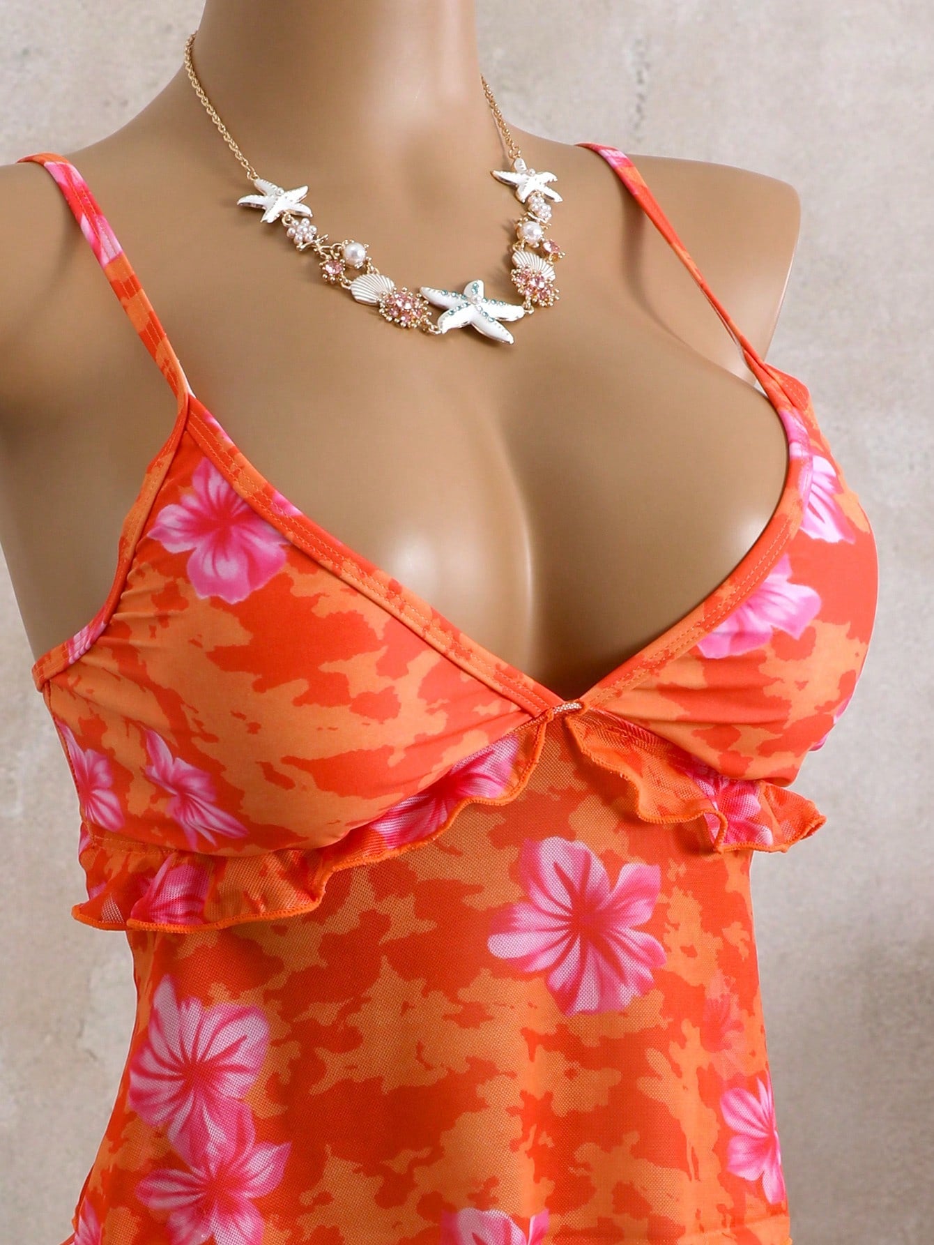 Bellisia Women's Floral Print Camisole&Thong Bikini Set,Red Orange Summer Boho Beach Vacation Holiday Hawaiian Bathing Suit,2-Piece Tummy Control Swimwear