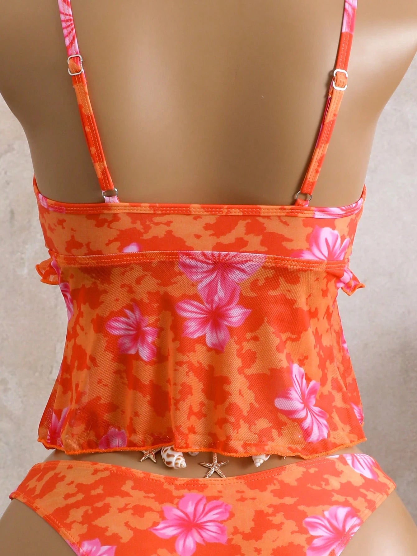 Bellisia Women's Floral Print Camisole&Thong Bikini Set,Red Orange Summer Boho Beach Vacation Holiday Hawaiian Bathing Suit,2-Piece Tummy Control Swimwear