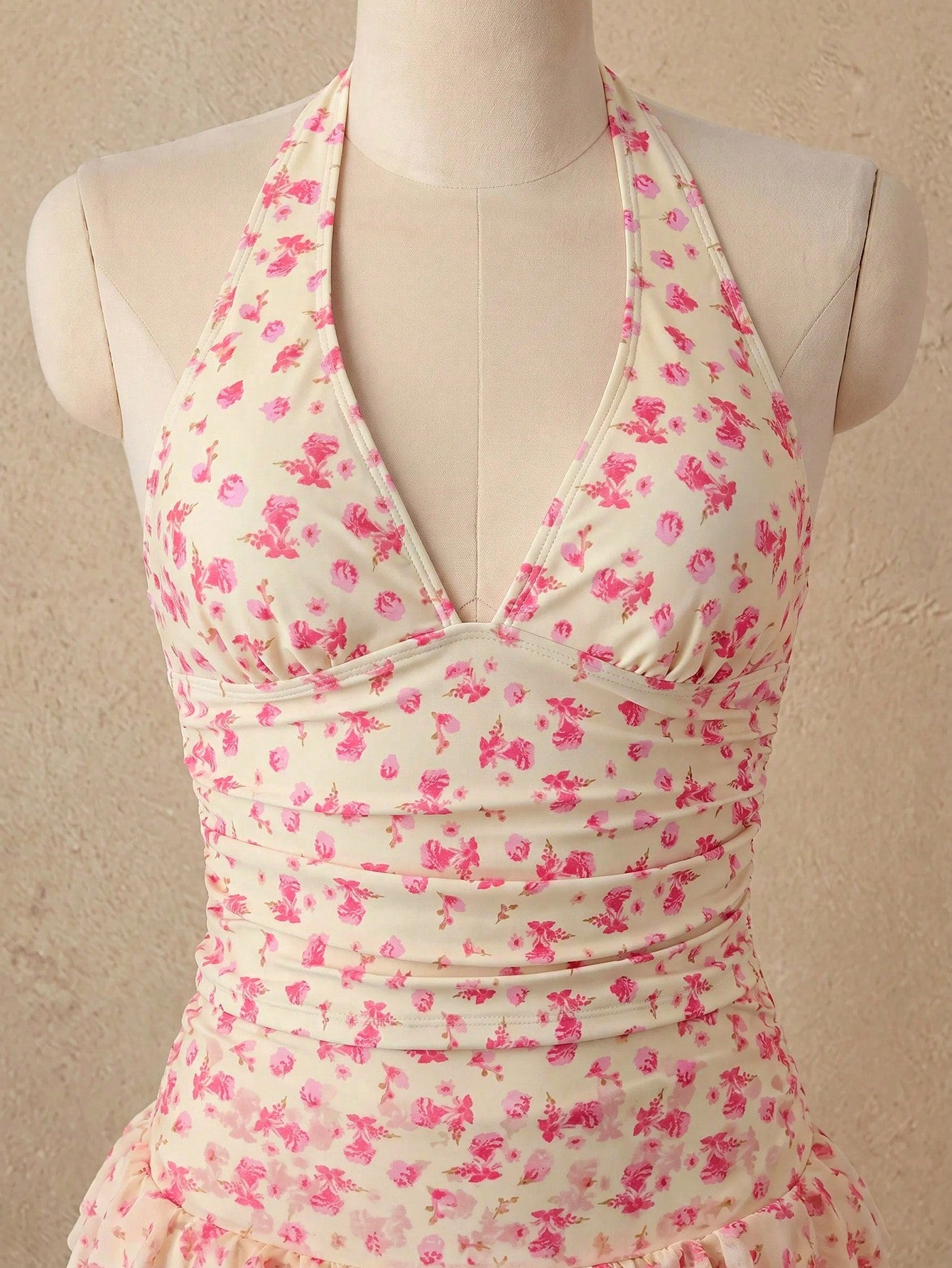 Bellisia Women's Floral Print Halter Tie Tankini And Ruffle Mini Skirt Two-Piece Swimsuit Set