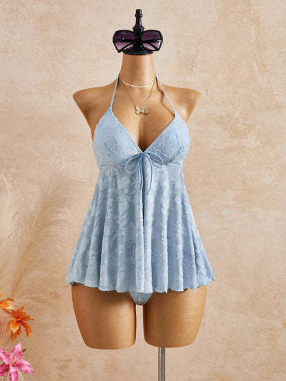 Bellisia Women's Jacquard Halter Tie Swim Dress, Suitable For Summer Vacation And Beach