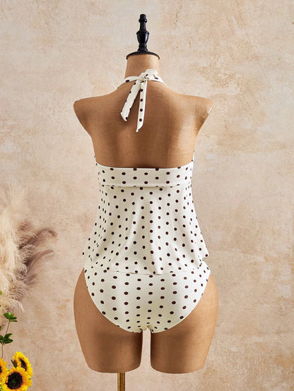 Bellisia Women's Spring/Summer New Separate High-End Swimsuit With Random Print And Halter Neck Design
