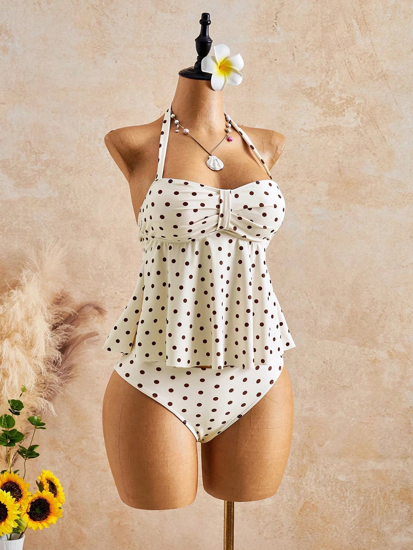 Bellisia Women's Spring/Summer New Separate High-End Swimsuit With Random Print And Halter Neck Design