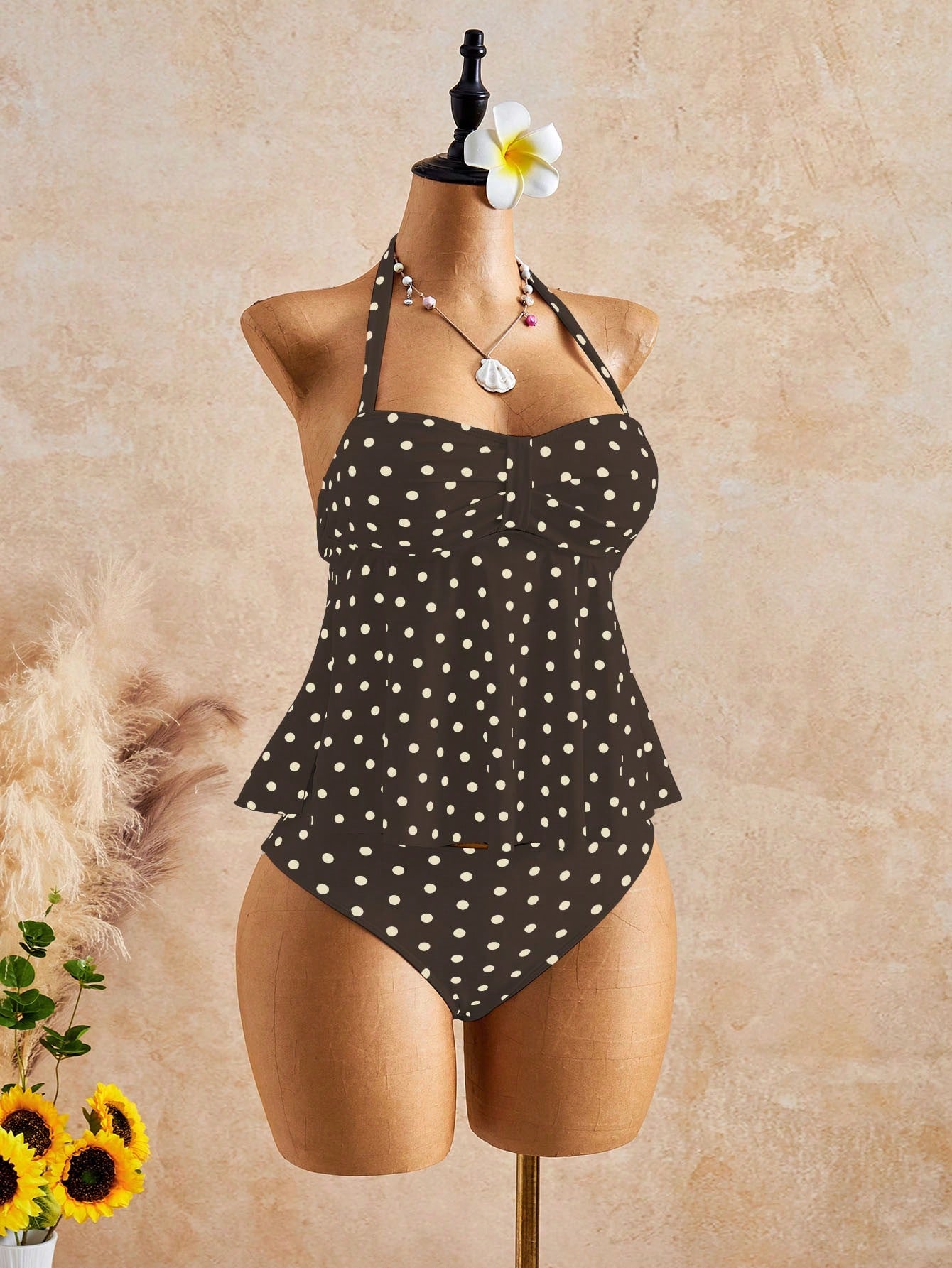 Bellisia Women's Spring/Summer New Separate High-End Swimsuit With Random Print And Halter Neck Design