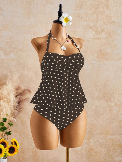 Bellisia Women's Spring/Summer New Separate High-End Swimsuit With Random Print And Halter Neck Design
