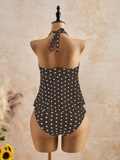 Bellisia Women's Spring/Summer New Separate High-End Swimsuit With Random Print And Halter Neck Design