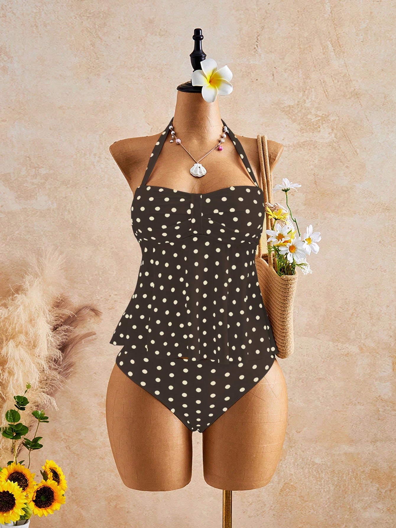 Bellisia Women's Spring/Summer New Separate High-End Swimsuit With Random Print And Halter Neck Design