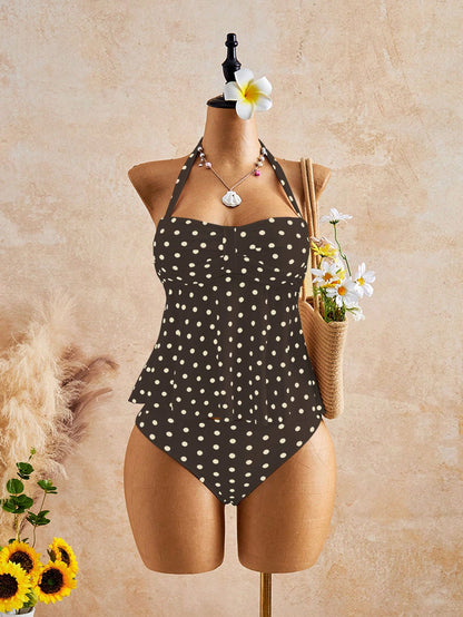 Bellisia Women's Spring/Summer New Separate High-End Swimsuit With Random Print And Halter Neck Design