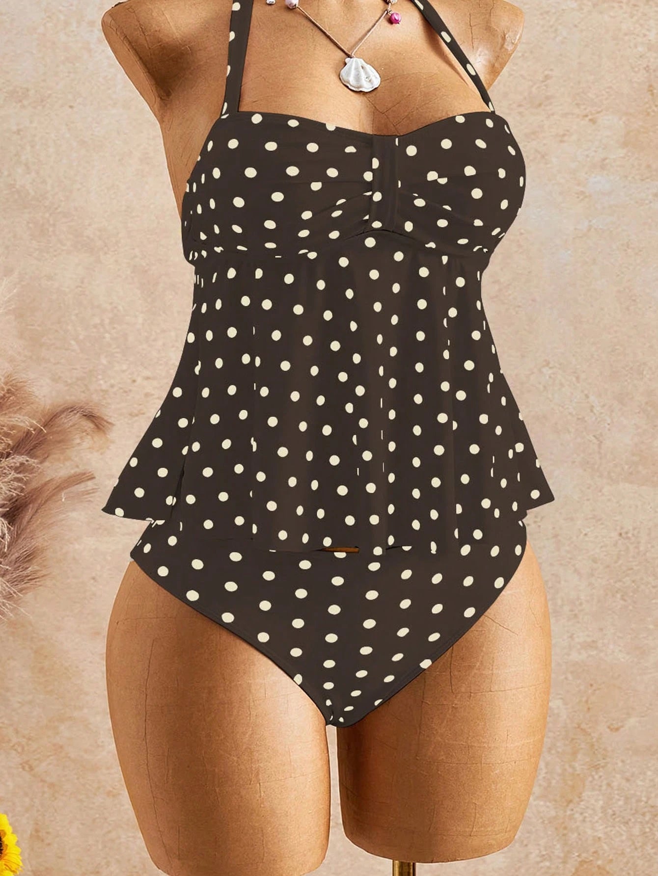 Bellisia Women's Spring/Summer New Separate High-End Swimsuit With Random Print And Halter Neck Design
