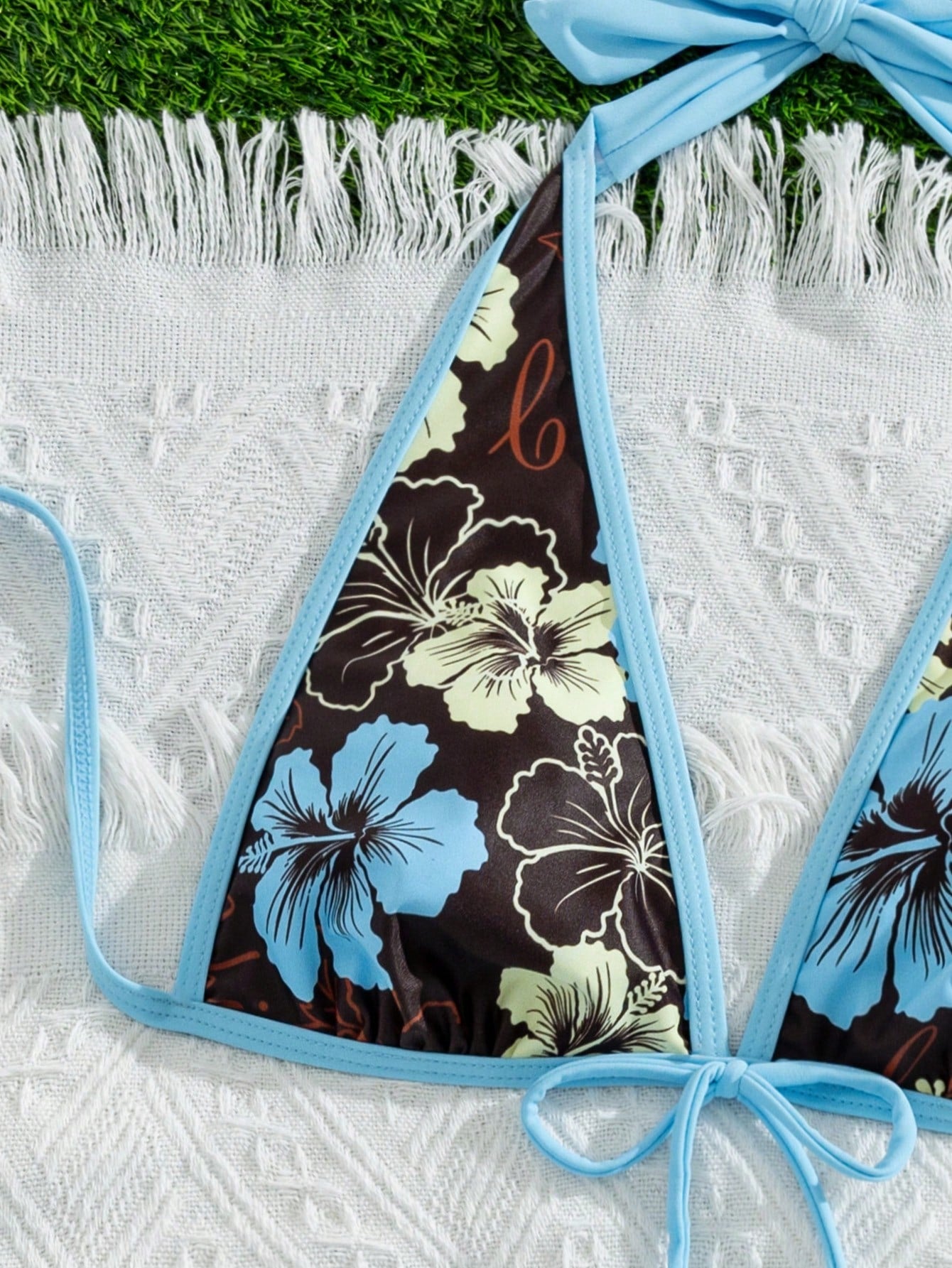 Bellisia Women's Summer Beach Music Festival Flower Pattern Skirt Halter Casual Vacation Style Bikini 3-Piece Set