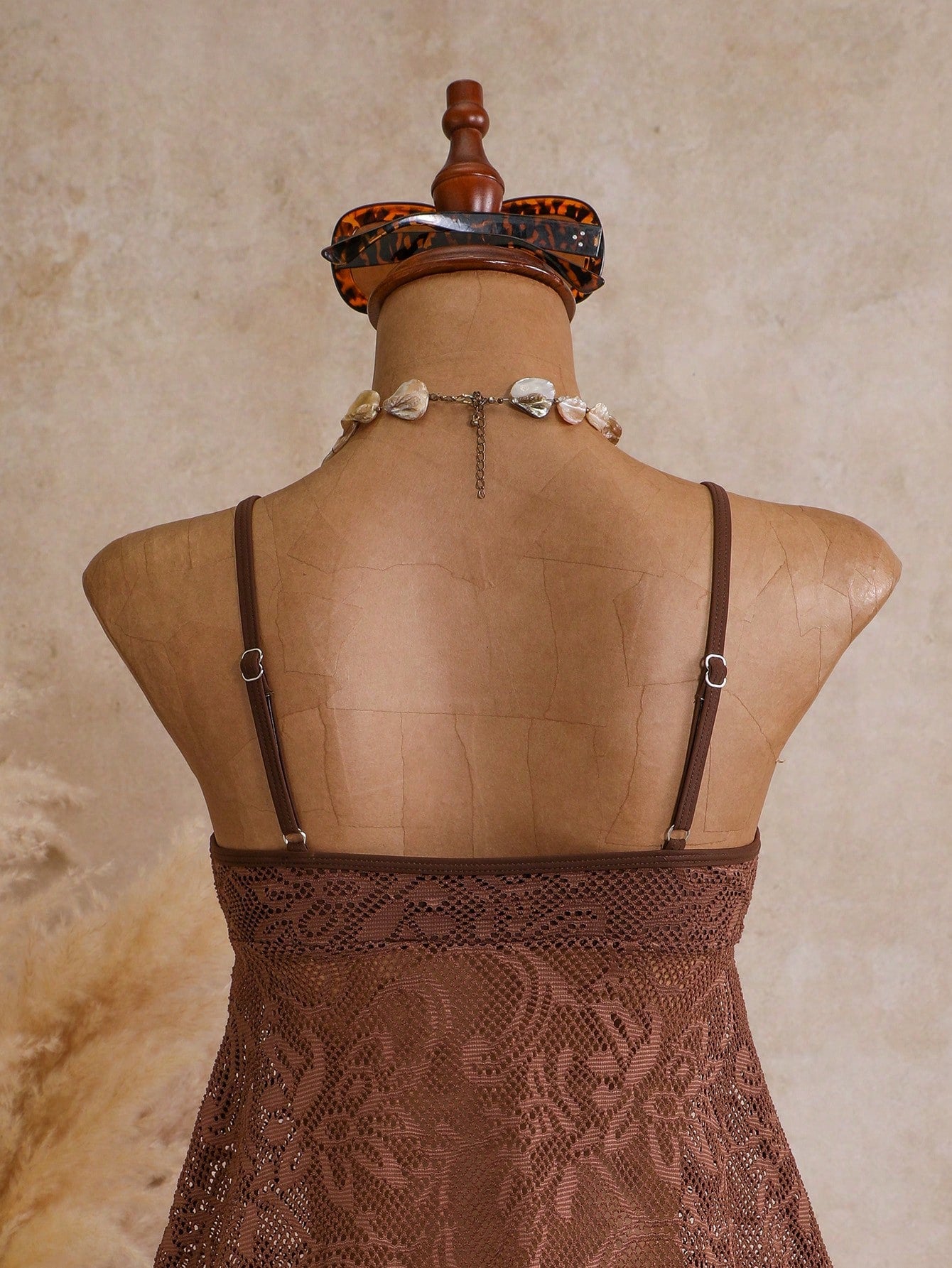 Bellisia Women's Tankini Mesh Sexy Double Strap Casual Vacation Swimsuit, Island Beach Club Holiday, Pool Party, Cruise Versatile Swimwear Brown Summer