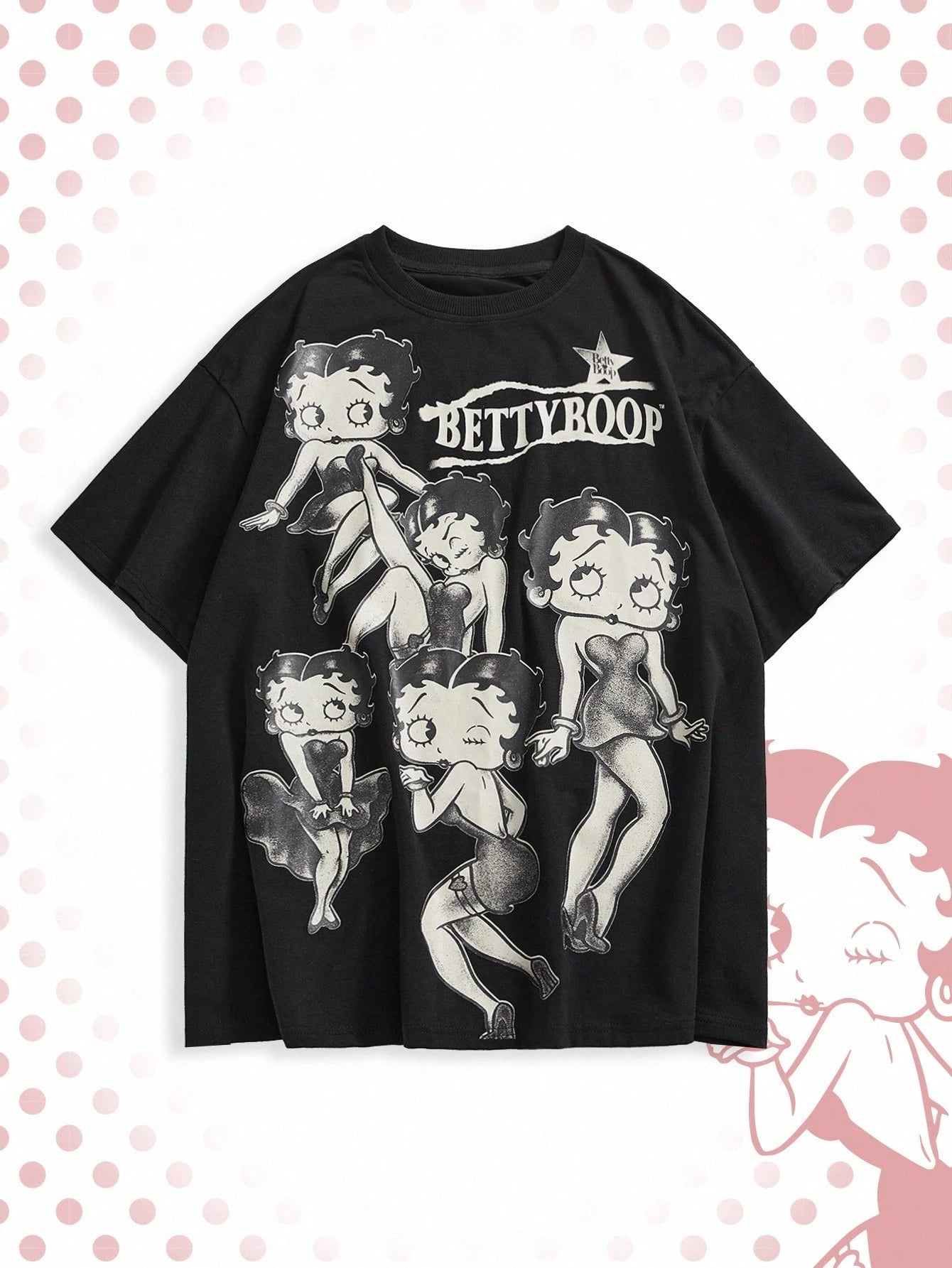 Betty Boop| ROMWE Spring/Summer Plus Size Summer Casual Cartoon Pattern Round Neck Short Sleeve T-Shirt,Back To School
