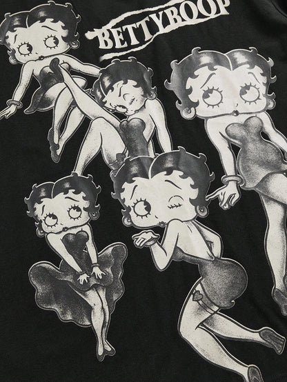 Betty Boop| ROMWE Spring/Summer Plus Size Summer Casual Cartoon Pattern Round Neck Short Sleeve T-Shirt,Back To School