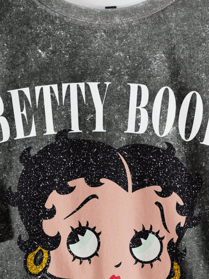 Betty Boop x Plus Size Cartoon Figure Graphic Round Neck Short Sleeve T-Shirt