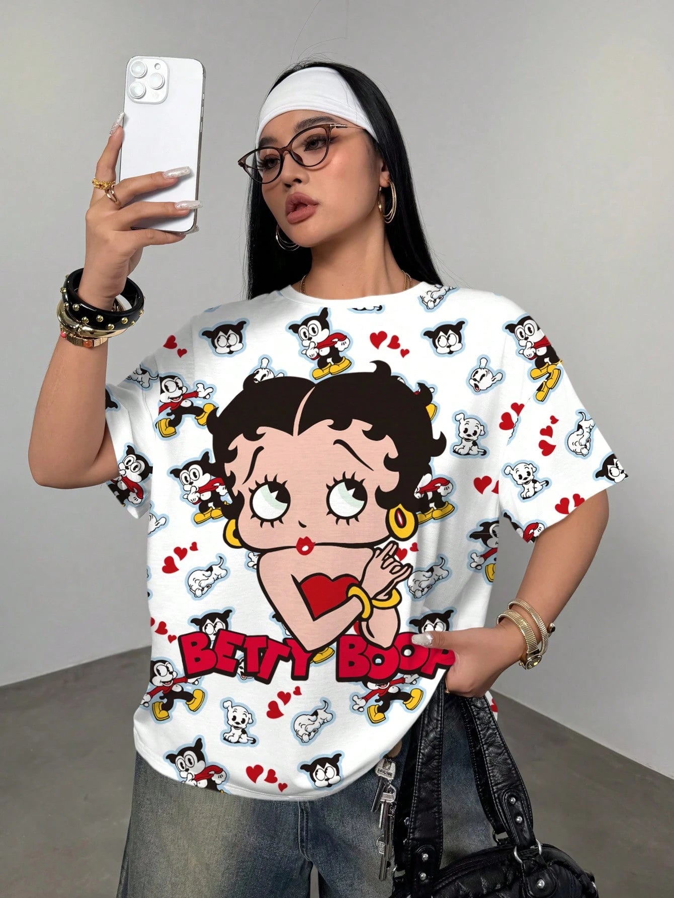 Betty Boop x Plus Size Women Round Neck Short Sleeve Casual T-Shirt