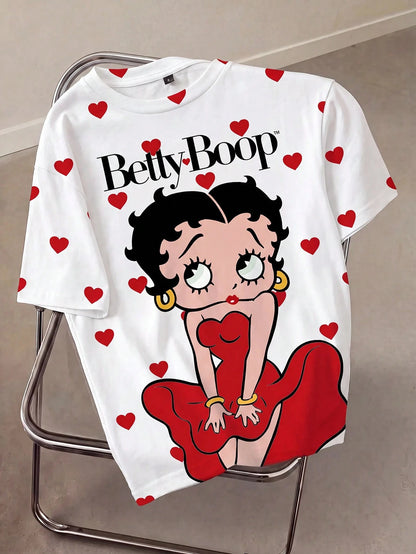 Betty Boop x Plus Size Women Round Neck Short Sleeve Casual T-Shirt