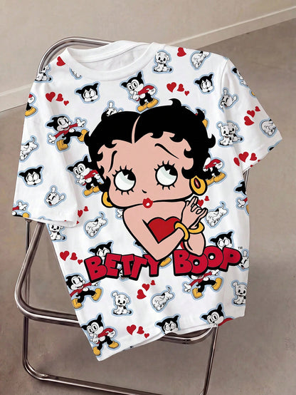Betty Boop x Plus Size Women Round Neck Short Sleeve Casual T-Shirt