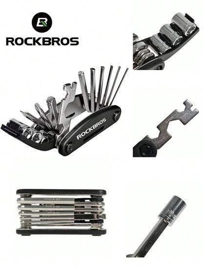 Bicycle Repair Combination Tool Multifunctional Folding Kit Black Bicycle Multifunctional Tool 16-In-1 Folding Repair Kit Black ﻿