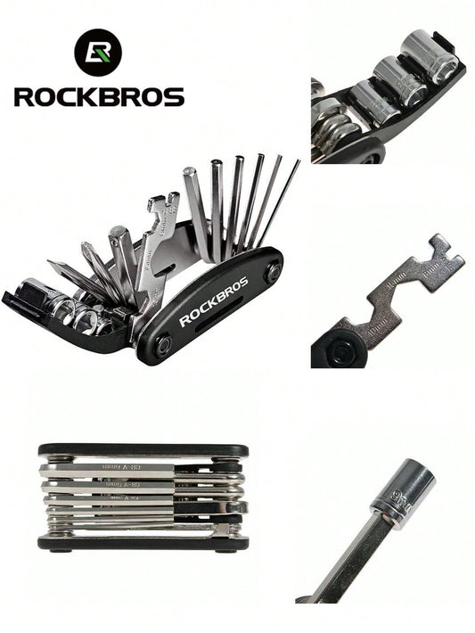 Bicycle Repair Combination Tool Multifunctional Folding Kit Black Bicycle Multifunctional Tool 16-In-1 Folding Repair Kit Black ﻿