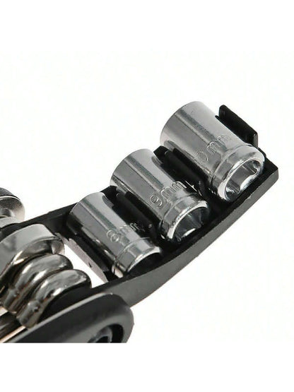 Bicycle Repair Combination Tool Multifunctional Folding Kit Black Bicycle Multifunctional Tool 16-In-1 Folding Repair Kit Black ﻿