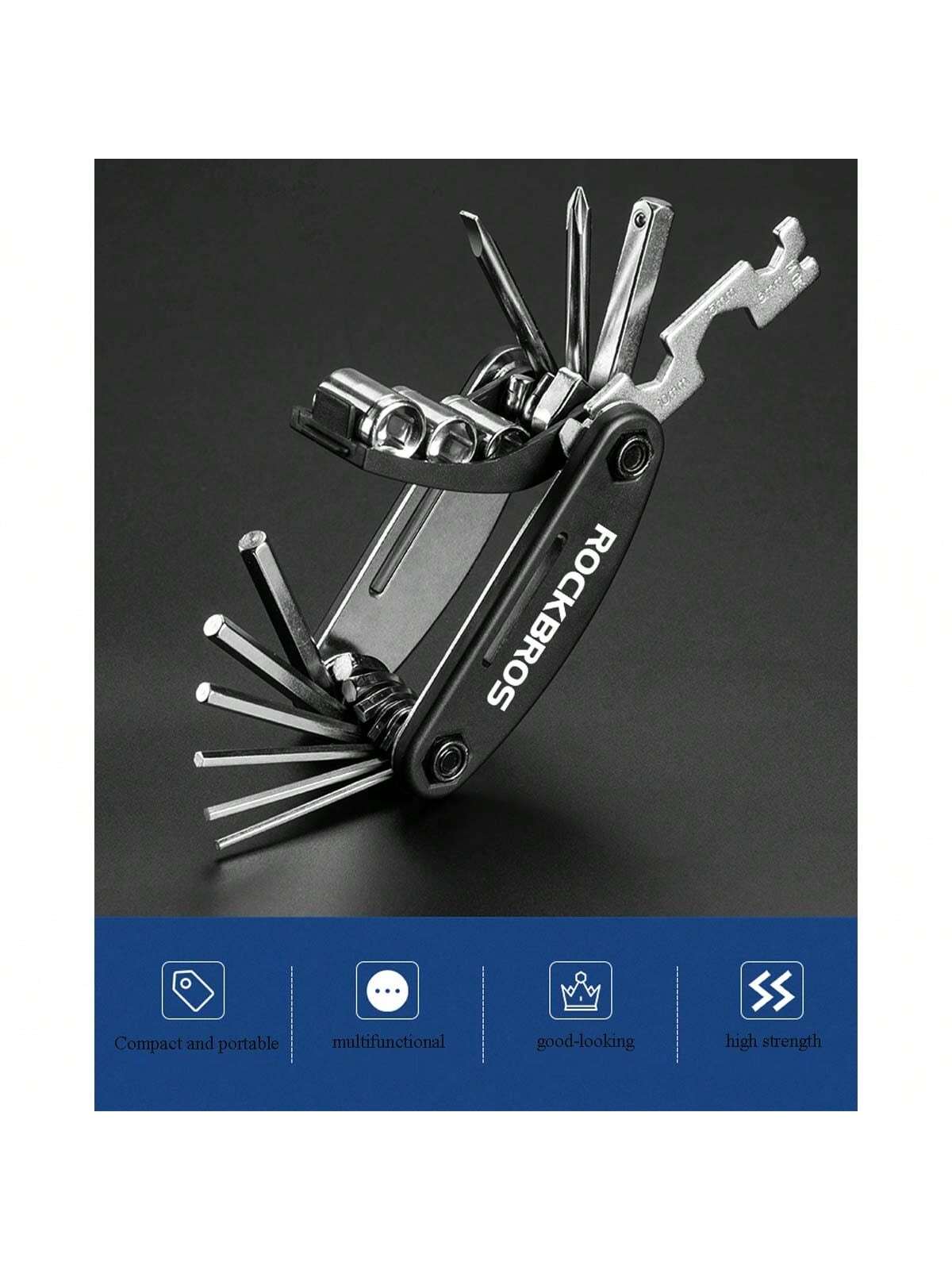 Bicycle Repair Combination Tool Multifunctional Folding Kit Black Bicycle Multifunctional Tool 16-In-1 Folding Repair Kit Black ﻿