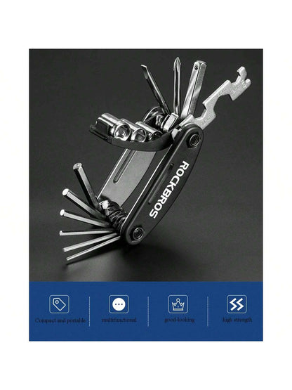 Bicycle Repair Combination Tool Multifunctional Folding Kit Black Bicycle Multifunctional Tool 16-In-1 Folding Repair Kit Black ﻿