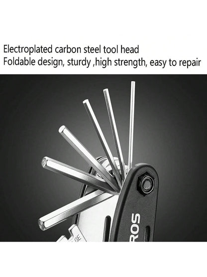 Bicycle Repair Combination Tool Multifunctional Folding Kit Black Bicycle Multifunctional Tool 16-In-1 Folding Repair Kit Black ﻿