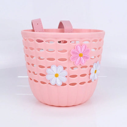 Bicycle, Scooter, Stroller, Balance Bike Cute Embroidered Floral Leather Basket, Quick Fastening