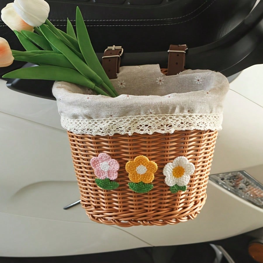 Bicycle Storage Basket- Cute Duo Basket- Large Capacity Bicycle Front Car Woven Basket- Unique Shape, Strong Material, Firm Bottom- Suitable For Bicycle Mountain Bike Front Car Basket Accessories