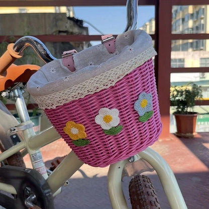 Bicycle Storage Basket- Cute Duo Basket- Large Capacity Bicycle Front Car Woven Basket- Unique Shape, Strong Material, Firm Bottom- Suitable For Bicycle Mountain Bike Front Car Basket Accessories
