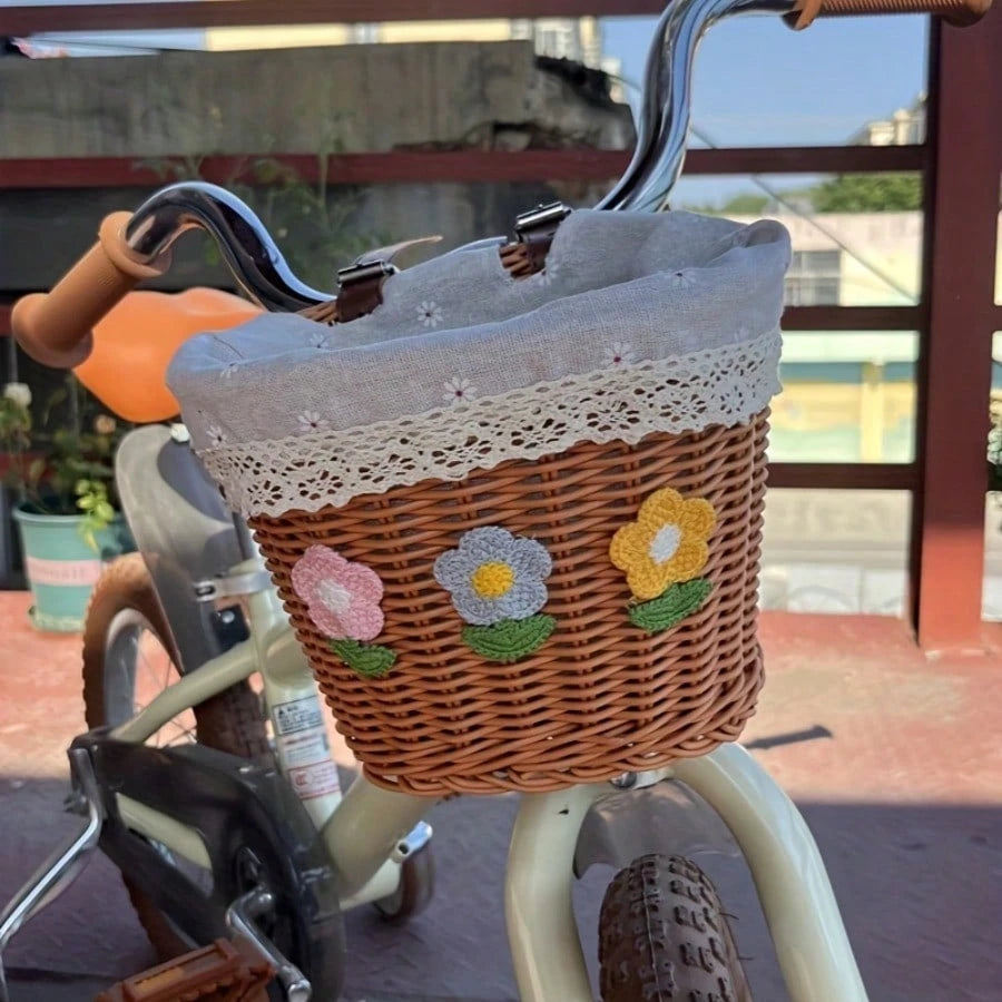 Bicycle Storage Basket- Cute Duo Basket- Large Capacity Bicycle Front Car Woven Basket- Unique Shape, Strong Material, Firm Bottom- Suitable For Bicycle Mountain Bike Front Car Basket Accessories